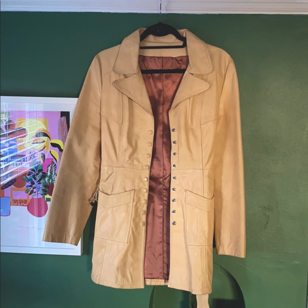 Vintage tan leather mini trench